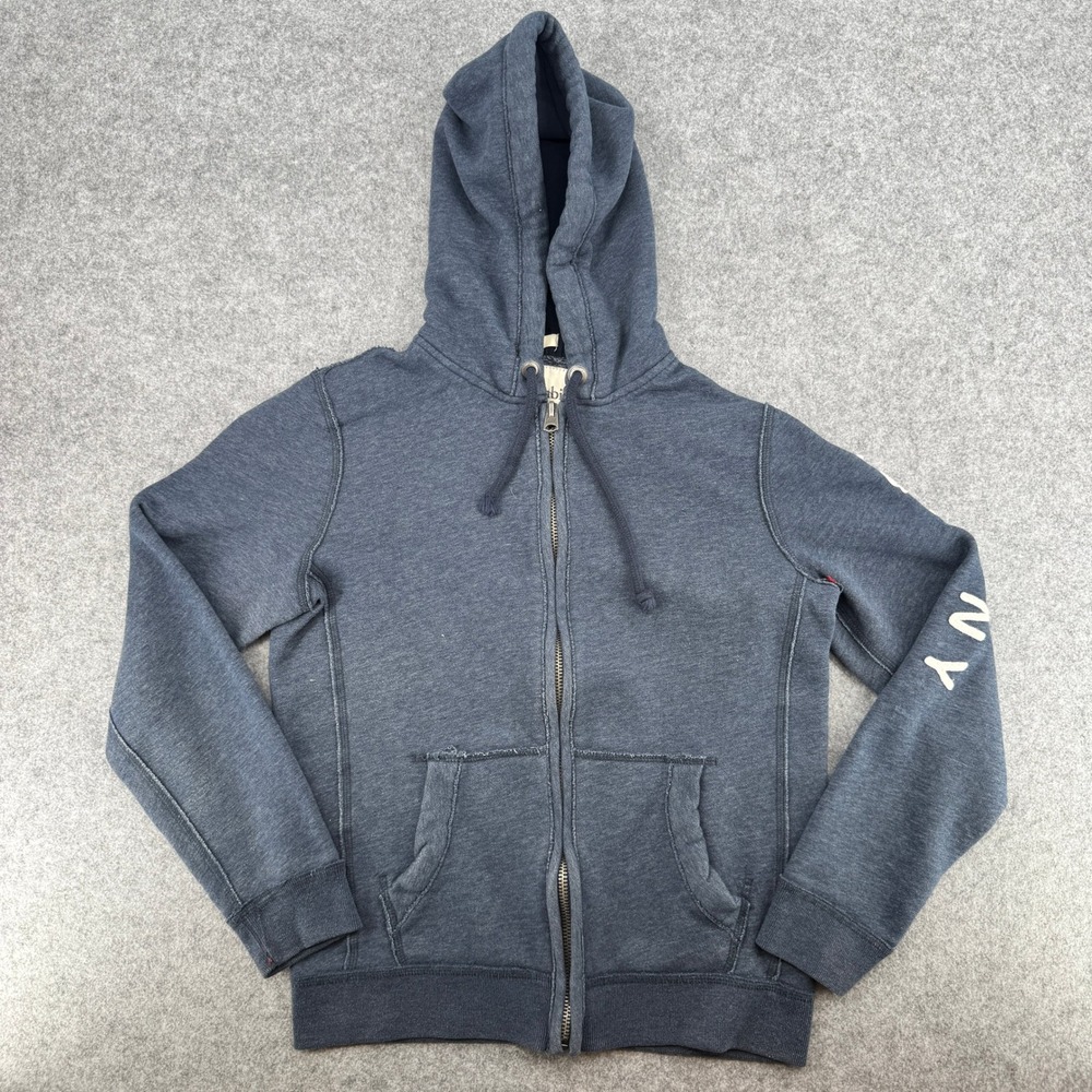 Y2K Abercrombie & Fitch Hoodie Mens S Muscle Fit Blue A&F-NY Applique EUC
